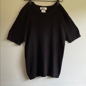 Black Ribbed Short Sleeve Sweater